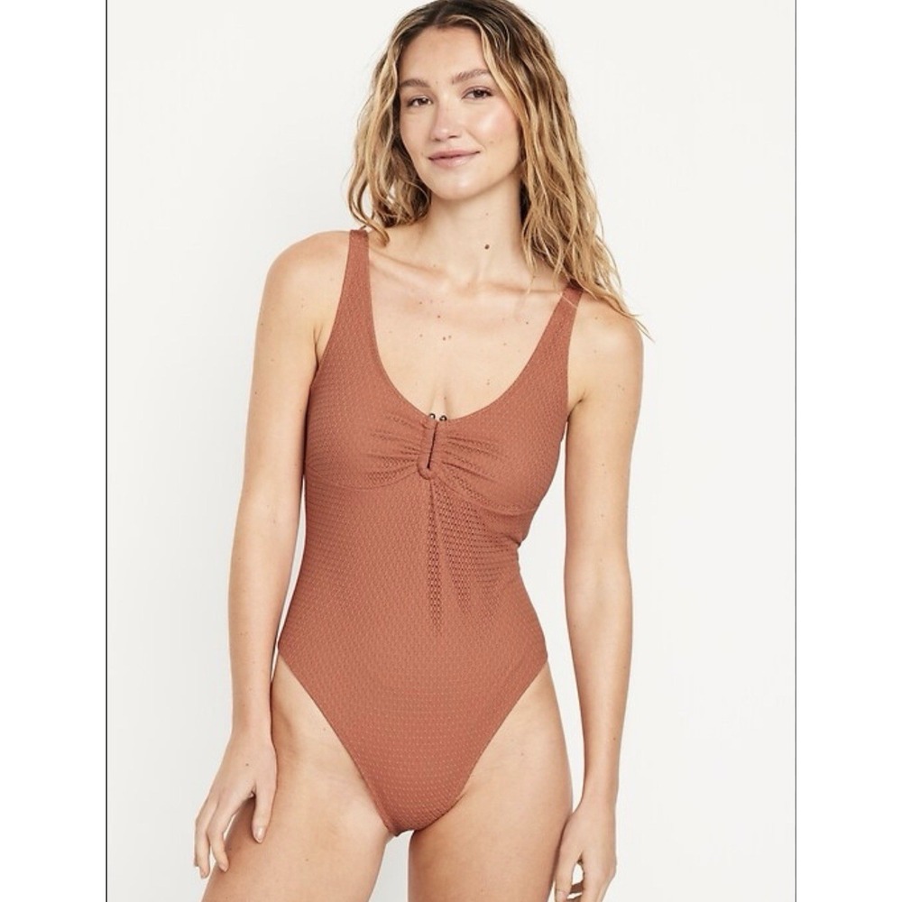 Old Navy Textured One Piece Swimsuit Ruched Scoop Neck Boho Beach Coastal Size S
